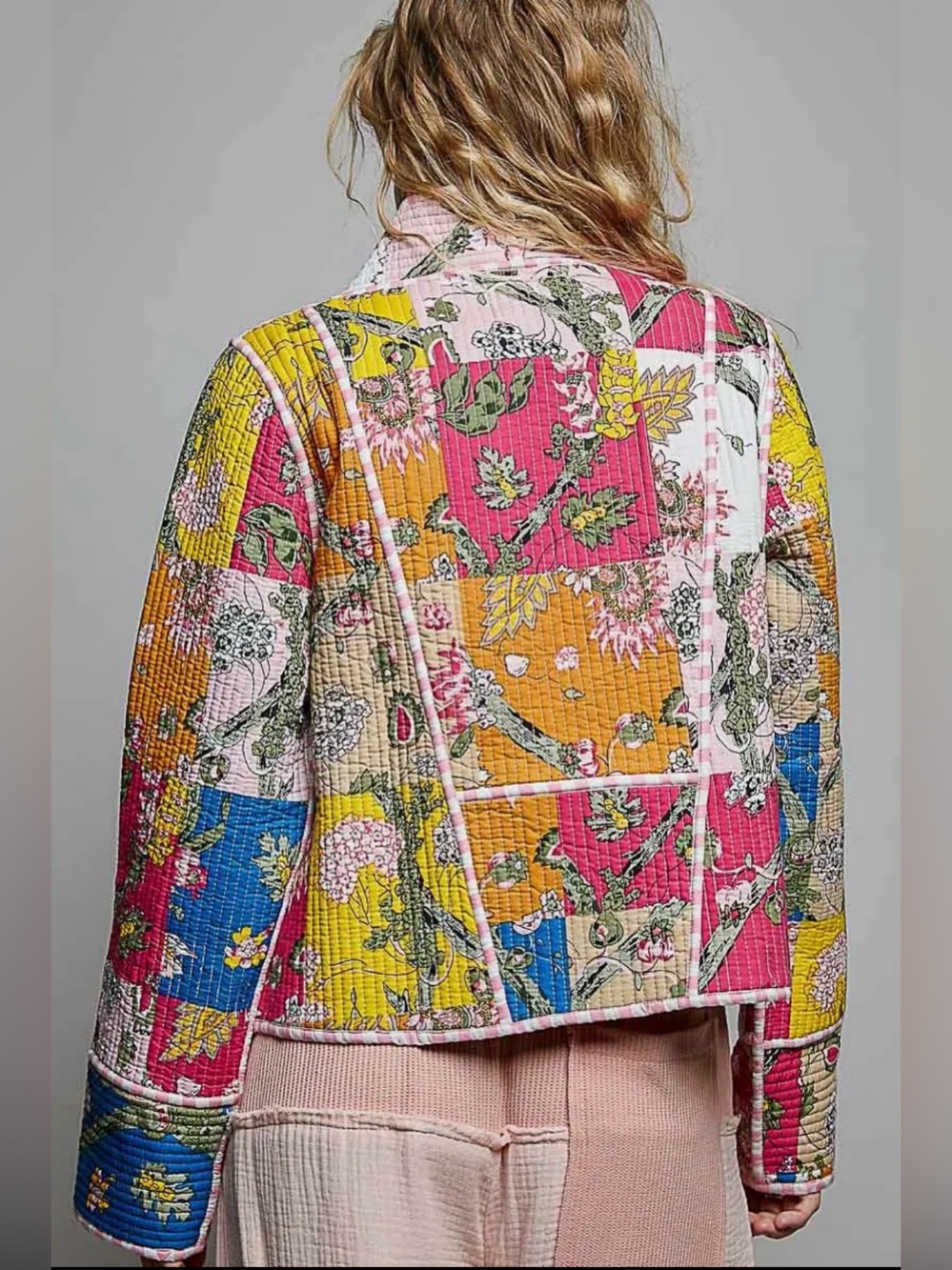 POL multicolor floral cotton kantha quilted boho western embroidered jacket coat - Picture 4 of 6